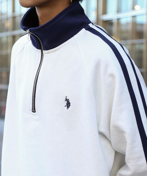 U.S. POLO ASSN.（ユーエスポロアッスン）の「【U.S. POLO ASSN.】 ライン ハーフジップ 長袖 裏毛 スウェット トレーナー（スウェット・メンズ・ブラック/オートミール/ホワイト×ネイビー/ネイビー・MEDIUM/LARGE/X-LARGE）」の5枚目の写真