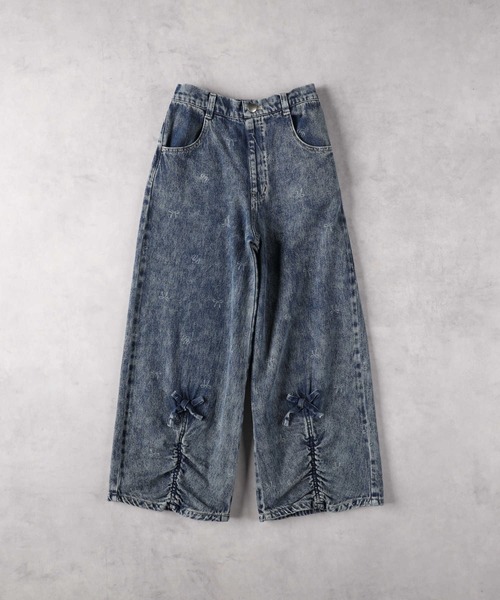 Right-on（ライトオン）の「【VIVIAN BLUE】リボン抜染デニムワイドパンツ（デニムパンツ・キッズ・ライトインディゴブルー/ダークインディゴブルー・130/140/150/160）」の6枚目の写真
