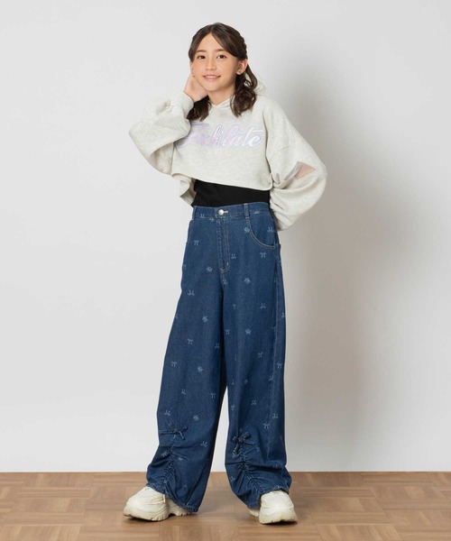 Right-on（ライトオン）の「【VIVIAN BLUE】リボン抜染デニムワイドパンツ（デニムパンツ・キッズ・ライトインディゴブルー/ダークインディゴブルー・130/140/150/160）」の12枚目の写真