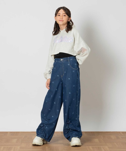 VIVIAN BLUE】リボン抜染デニムワイドパンツ（デニムパンツ）｜Right
