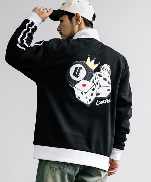 オーバーサイズ裏起毛おばけ刺繍・プリントハーフジップトレーナー（スウェット）｜Rocky Monroe（ロッキーモンロー）