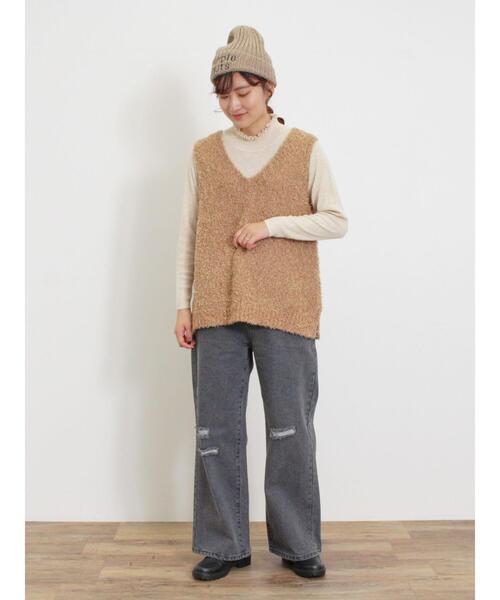 Samansa Mos2（サマンサ モスモス）の「【マシンウォッシャブル】ニットリブフリルタートルネック（ニット/セーター・レディース・グレー/モカ/キナリ/オフホワイト・F）」の22枚目の写真