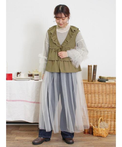 Samansa Mos2（サマンサ モスモス）の「【マシンウォッシャブル】ニットリブフリルタートルネック（ニット/セーター・レディース・グレー/モカ/キナリ/オフホワイト・F）」の12枚目の写真