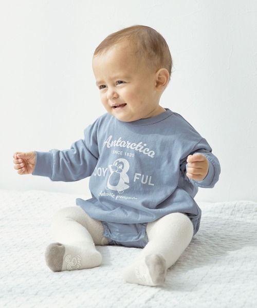 devirock（デビロック）の「綿100％ デビラボ プリント ゆったり 長袖 ロンパース（ロンパース・キッズ・ブルー系1/イエロー系1/グレー系1/パープル系1/グリーン系2/グリーン系1/ブルー系2/ホワイト系1・70cm/80ｃｍ）」の5枚目の写真