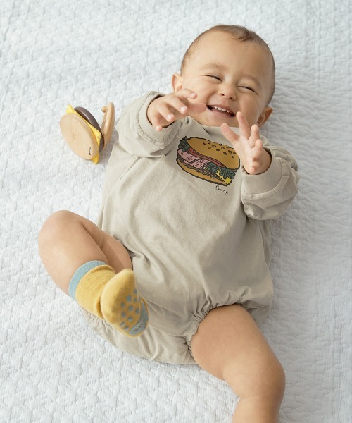 devirock（デビロック）の「綿100％ デビラボ プリント ゆったり 長袖 ロンパース（ロンパース・キッズ・ブルー系1/イエロー系1/グレー系1/パープル系1/グリーン系2/グリーン系1/ブルー系2/ホワイト系1・70cm/80ｃｍ）」の10枚目の写真