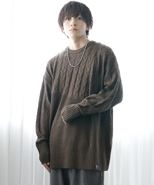 セール】【MinoriTY】アシンメトリー7G斜め編みロング丈ニットセーター