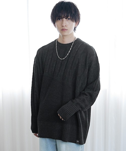 MinoriTY(マイノリティ)の「【MinoriTY】アシンメトリー7G斜め編みロング丈ニットセーター メンズ 袖リブ オーバーサイズ ビッグシルエット 春服 冬服(ニット/セーター・メンズ・ブラウン/ブラック/ベージュ・L/M/S)」の4枚目の写真
