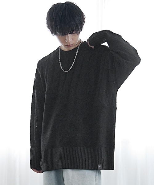 MinoriTY(マイノリティ)の「【MinoriTY】アシンメトリー7G斜め編みロング丈ニットセーター メンズ 袖リブ オーバーサイズ ビッグシルエット 春服 冬服(ニット/セーター・メンズ・ブラウン/ブラック/ベージュ・L/M/S)」の7枚目の写真