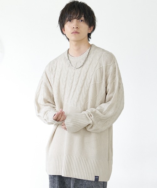 セール】【MinoriTY】アシンメトリー7G斜め編みロング丈ニットセーター