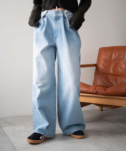 WEGO（ウィゴー）の「WEGO/ウエストフックデニムワイドパンツ（デニムパンツ・レディース・ライトインディゴブルー/スミクロ・SMALL/MEDIUM）」の22枚目の写真