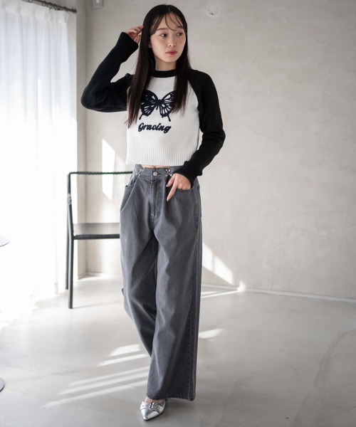 WEGO（ウィゴー）の「WEGO/ウエストフックデニムワイドパンツ（デニムパンツ・レディース・ライトインディゴブルー/スミクロ・SMALL/MEDIUM）」の3枚目の写真