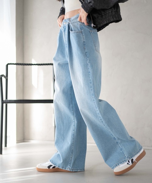 WEGO（ウィゴー）の「WEGO/ウエストフックデニムワイドパンツ（デニムパンツ・レディース・ライトインディゴブルー/スミクロ・SMALL/MEDIUM）」の9枚目の写真