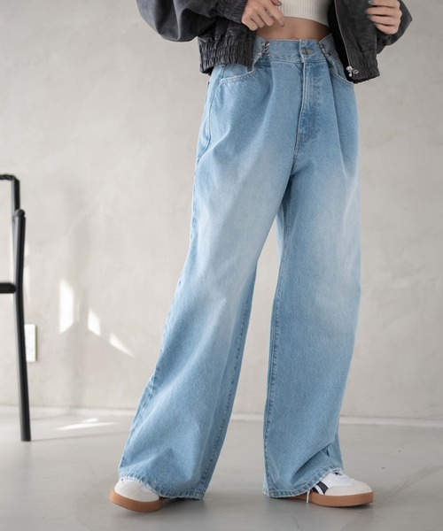 WEGO（ウィゴー）の「WEGO/ウエストフックデニムワイドパンツ（デニムパンツ・レディース・ライトインディゴブルー/スミクロ・SMALL/MEDIUM）」の11枚目の写真