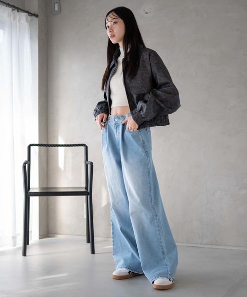 WEGO（ウィゴー）の「WEGO/ウエストフックデニムワイドパンツ（デニムパンツ・レディース・ライトインディゴブルー/スミクロ・SMALL/MEDIUM）」の13枚目の写真