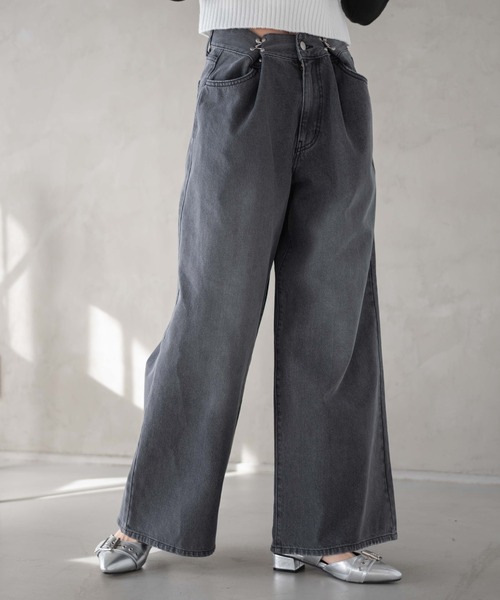 WEGO（ウィゴー）の「WEGO/ウエストフックデニムワイドパンツ（デニムパンツ・レディース・ライトインディゴブルー/スミクロ・SMALL/MEDIUM）」の5枚目の写真