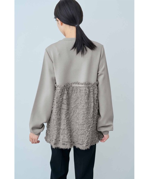 IEDIT（イディット）の「ＩＥＤＩＴ　フリンジジャカードチュールがドッキングした華やかダンボールプルオーバー（その他トップス・レディース・グレー/ブラック・M/L/LL/3L/S/4L）」の5枚目の写真