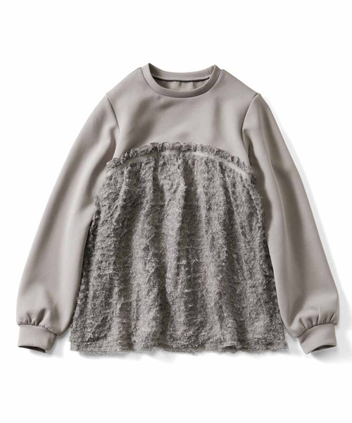 IEDIT（イディット）の「ＩＥＤＩＴ　フリンジジャカードチュールがドッキングした華やかダンボールプルオーバー（その他トップス・レディース・グレー/ブラック・M/L/LL/3L/S/4L）」の8枚目の写真