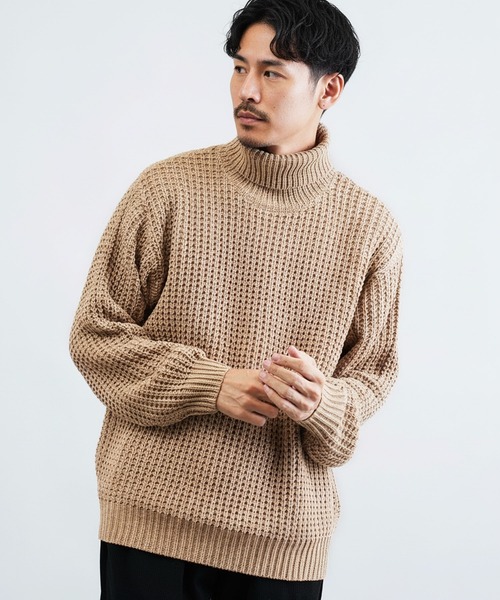 セール】ビッグワッフル編みタートルネックニットセーター(ニット セール】ビッグワッフル編みタートルネックニットセーター(ニット