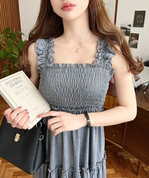 moment+（モーメントプラス）の「パット付きシャーリングティアードカットソーキャミワンピース（ワンピース）」