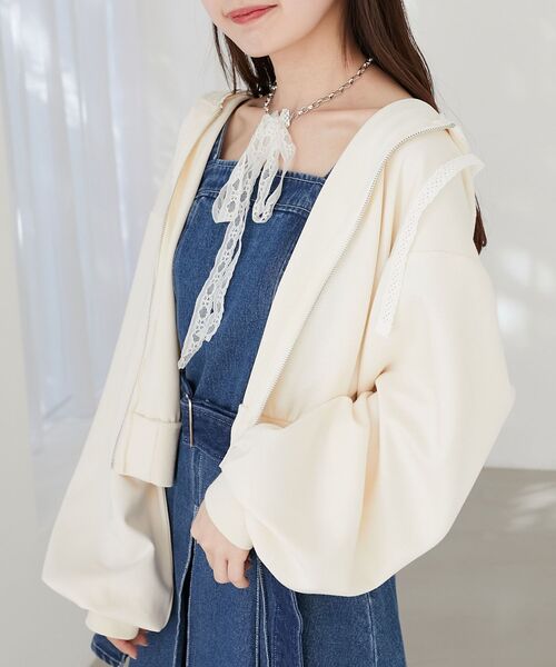 MAJESTIC LEGON(マジェスティックレゴン)の「フードレースジップパーカー(パーカー・レディース・グレー/ブラック/アイボリー・MEDIUM)」の8枚目の写真