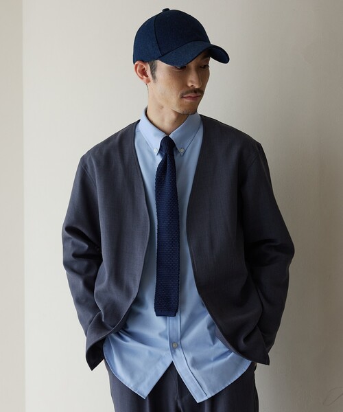 THE SHOP TK （ザ ショップ ティーケー ）の「【CAVIAN/キャビアン】リサイクルシャークスキンノーカラーカーディガン セットアップ可（カーディガン/ボレロ・メンズ・ブルーグリーン/チャコールグレー/ブルー系その他・02/04/03）」の3枚目の写真