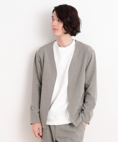 THE SHOP TK （ザ ショップ ティーケー ）の「【CAVIAN/キャビアン】リサイクルシャークスキンノーカラーカーディガン セットアップ可（カーディガン/ボレロ・メンズ・ブルーグリーン/チャコールグレー/ブルー系その他・02/04/03）」の2枚目の写真