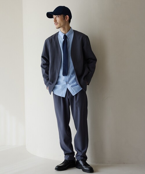 THE SHOP TK （ザ ショップ ティーケー ）の「【CAVIAN/キャビアン】リサイクルシャークスキンノーカラーカーディガン セットアップ可（カーディガン/ボレロ・メンズ・ブルーグリーン/チャコールグレー/ブルー系その他・02/04/03）」の5枚目の写真