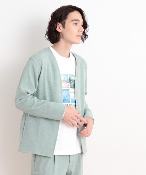 THE SHOP TK （ザ ショップ ティーケー ）の「【CAVIAN/キャビアン】リサイクルシャークスキンノーカラーカーディガン セットアップ可（カーディガン/ボレロ・メンズ・ブルーグリーン/チャコールグレー/ブルー系その他・02/04/03）」の10枚目の写真