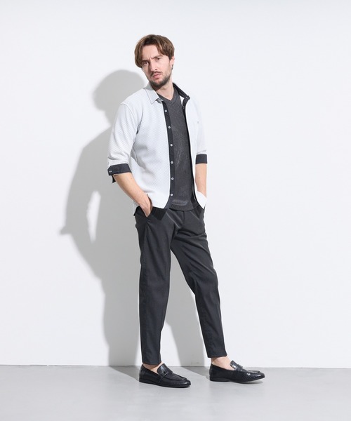 HIDEAWAYS NICOLE（ハイダウェイニコル）の「ブライトタックバイアス7分袖シャツ（シャツ/ブラウス・メンズ・ブラック×ホワイト/ネイビー×ホワイト/ホワイト×ブラック・LARGE/MEDIUM/X-LARGE）」の4枚目の写真