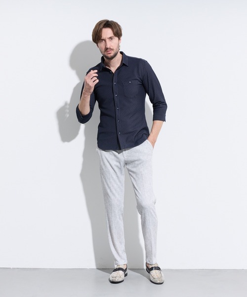 HIDEAWAYS NICOLE（ハイダウェイニコル）の「ブライトタックバイアス7分袖シャツ（シャツ/ブラウス・メンズ・ブラック×ホワイト/ネイビー×ホワイト/ホワイト×ブラック・LARGE/MEDIUM/X-LARGE）」の6枚目の写真