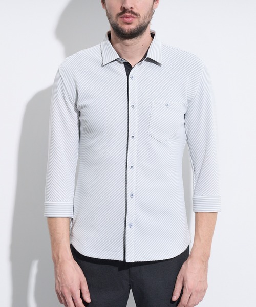 HIDEAWAYS NICOLE（ハイダウェイニコル）の「ブライトタックバイアス7分袖シャツ（シャツ/ブラウス・メンズ・ブラック×ホワイト/ネイビー×ホワイト/ホワイト×ブラック・LARGE/MEDIUM/X-LARGE）」の7枚目の写真