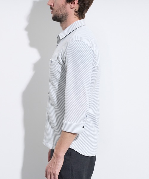 HIDEAWAYS NICOLE（ハイダウェイニコル）の「ブライトタックバイアス7分袖シャツ（シャツ/ブラウス・メンズ・ブラック×ホワイト/ネイビー×ホワイト/ホワイト×ブラック・LARGE/MEDIUM/X-LARGE）」の8枚目の写真