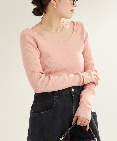 plage(プラージュ)の「Round Neck Rib ニット(ニット/セーター・レディース・チャコールグレー/ピンク系その他・FREE)」の2枚目の写真