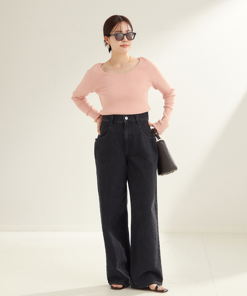 plage(プラージュ)の「Round Neck Rib ニット(ニット/セーター・レディース・チャコールグレー/ピンク系その他・FREE)」の4枚目の写真