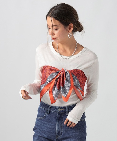 BAYFLOW(ベイフロー)の「90×90 ペイズリースカーフ(バンダナ/スカーフ・レディース・アイボリー/レッド・FREE)」の12枚目の写真