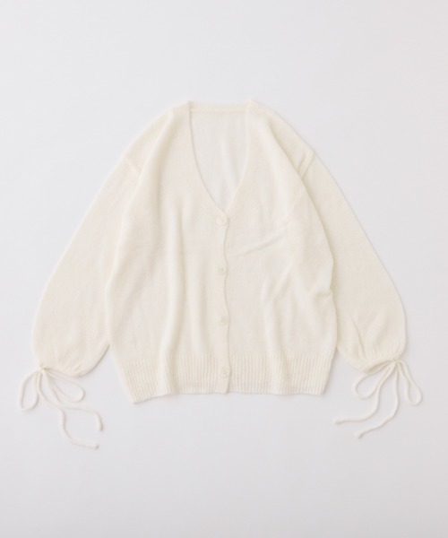 one after another NICE CLAUP(ワンアフターアナザーナイスクラップ)の「袖リボンVネックカーディガン(カーディガン/ボレロ・レディース・ブルー/ピンク/ライトグレー/ホワイト・FREE)」の8枚目の写真