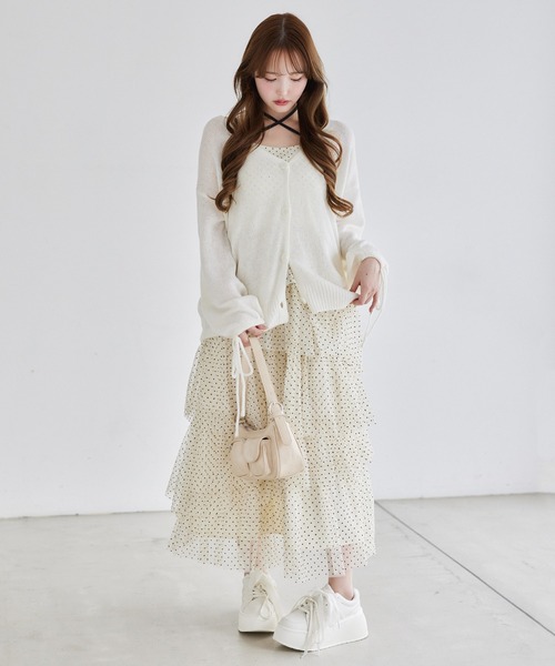 袖リボンVネックカーディガン（カーディガン/ボレロ）｜one after  