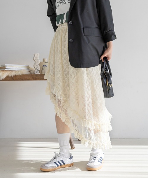 RAGEBLUE（レイジブルー）の「2WAY/レイヤードアシメデザインレーススカート（スカート・レディース・ホワイト/ブラック・FREE）」の19枚目の写真