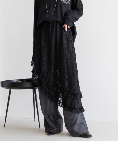 セール】2WAY/レイヤードアシメデザインレーススカート（スカート