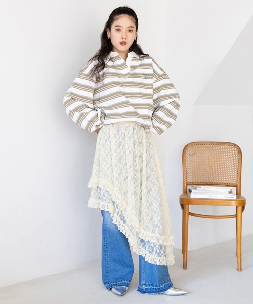 RAGEBLUE（レイジブルー）の「2WAY/レイヤードアシメデザインレーススカート（スカート・レディース・ホワイト/ブラック・FREE）」の4枚目の写真