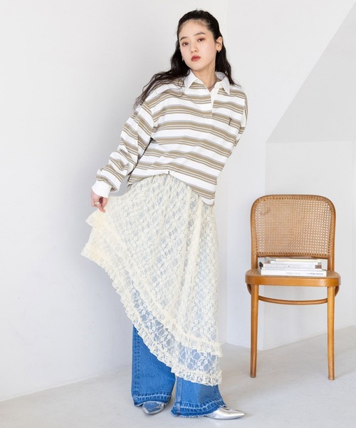 RAGEBLUE（レイジブルー）の「2WAY/レイヤードアシメデザインレーススカート（スカート・レディース・ホワイト/ブラック・FREE）」の5枚目の写真