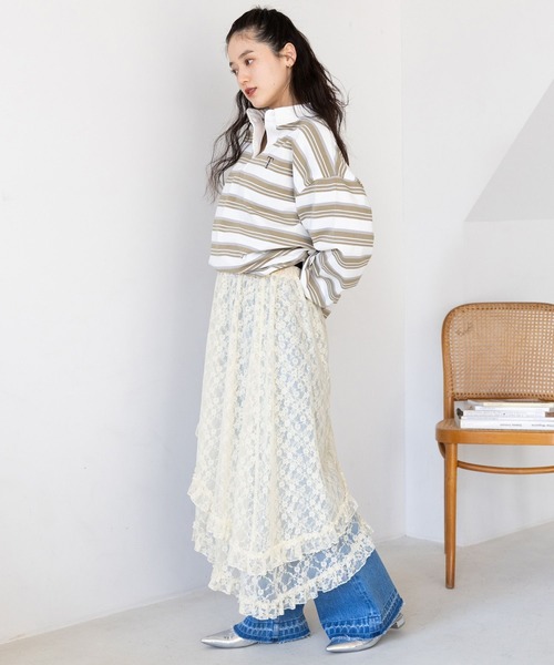 RAGEBLUE（レイジブルー）の「2WAY/レイヤードアシメデザインレーススカート（スカート・レディース・ホワイト/ブラック・FREE）」の6枚目の写真