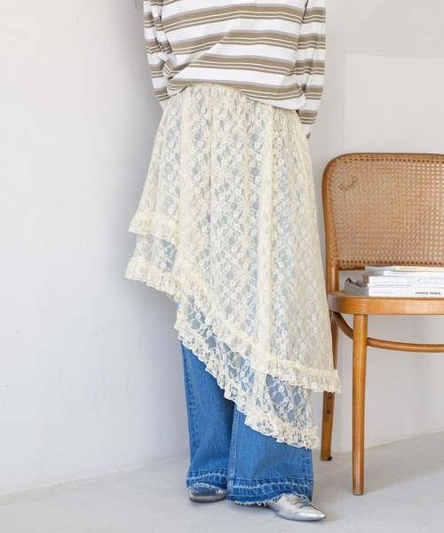 RAGEBLUE（レイジブルー）の「2WAY/レイヤードアシメデザインレーススカート（スカート・レディース・ホワイト/ブラック・FREE）」の7枚目の写真