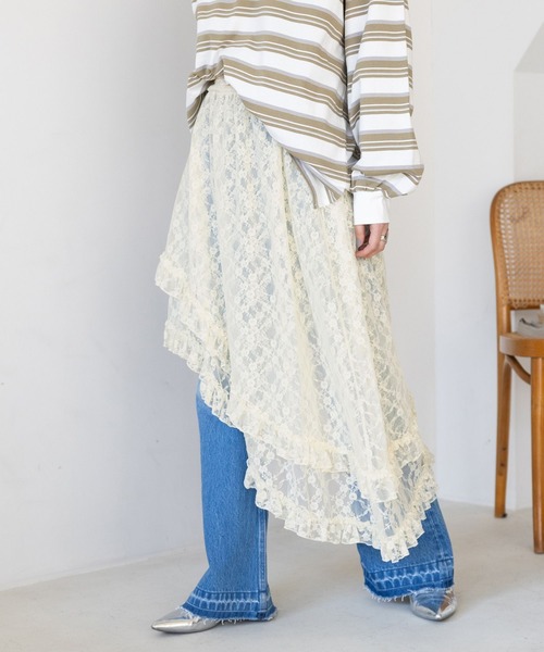 RAGEBLUE（レイジブルー）の「2WAY/レイヤードアシメデザインレーススカート（スカート・レディース・ホワイト/ブラック・FREE）」の8枚目の写真