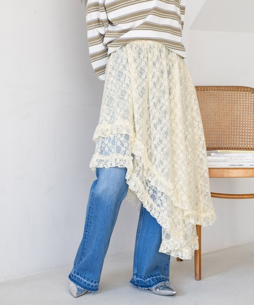 RAGEBLUE（レイジブルー）の「2WAY/レイヤードアシメデザインレーススカート（スカート・レディース・ホワイト/ブラック・FREE）」の11枚目の写真