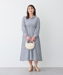 anyfee（エニフィー）の「【anyfee/プラスサイズ】ストライプ柄ドロストシャツワンピース（シャツワンピース）」
