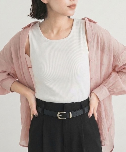 qualite（カリテ）の「クルーネックノースリーブニット/ノースリーブトップス（タンクトップ・レディース・ブラック/オフホワイト・フリー）」の14枚目の写真