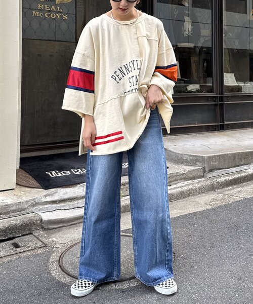 etsinta（エシンタ）の「【etsinta/エシンタ】リメイク切替カレッジオーバTEE（Tシャツ/カットソー・レディース・ネイビー/オフホワイト・ONE SIZE）」の5枚目の写真