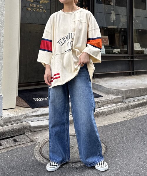 tシャツ 「etsinta/エシンタ」リメイク切替カレッジオーバTEE レディース メンズ セール】【etsinta/エシンタ】リメイク切替カレッジオーバTEE（T