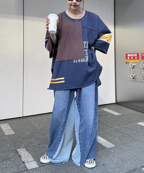 セール】【etsinta/エシンタ】リメイク切替カレッジオーバTEE（T